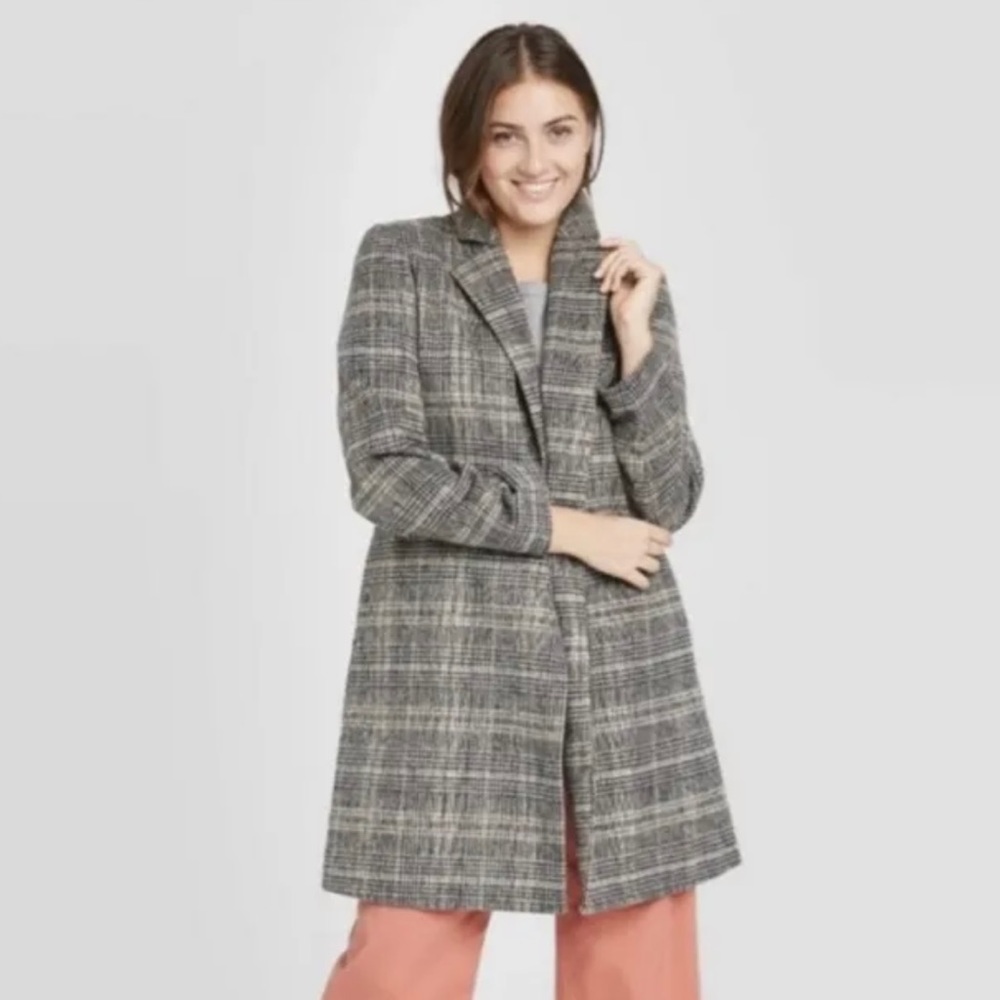 A New Day Grey Plaid Over Coat Size XXL